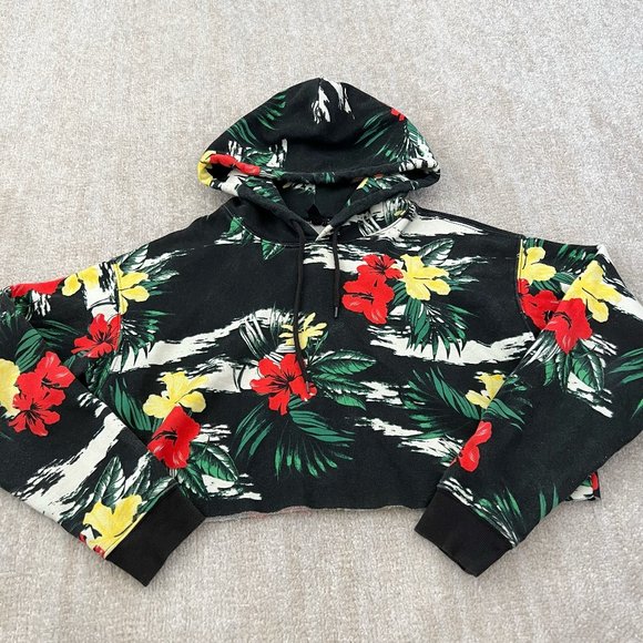 Floral Print Cropped Hoodie - Picture 1 of 9